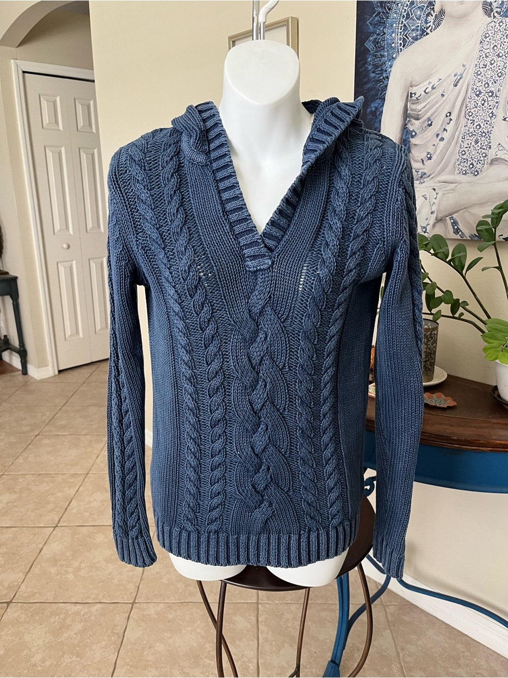 Tommy Bahama Long Sleeve  Pullover Chunky Cable Knit Hoodie Sweater Top - XS